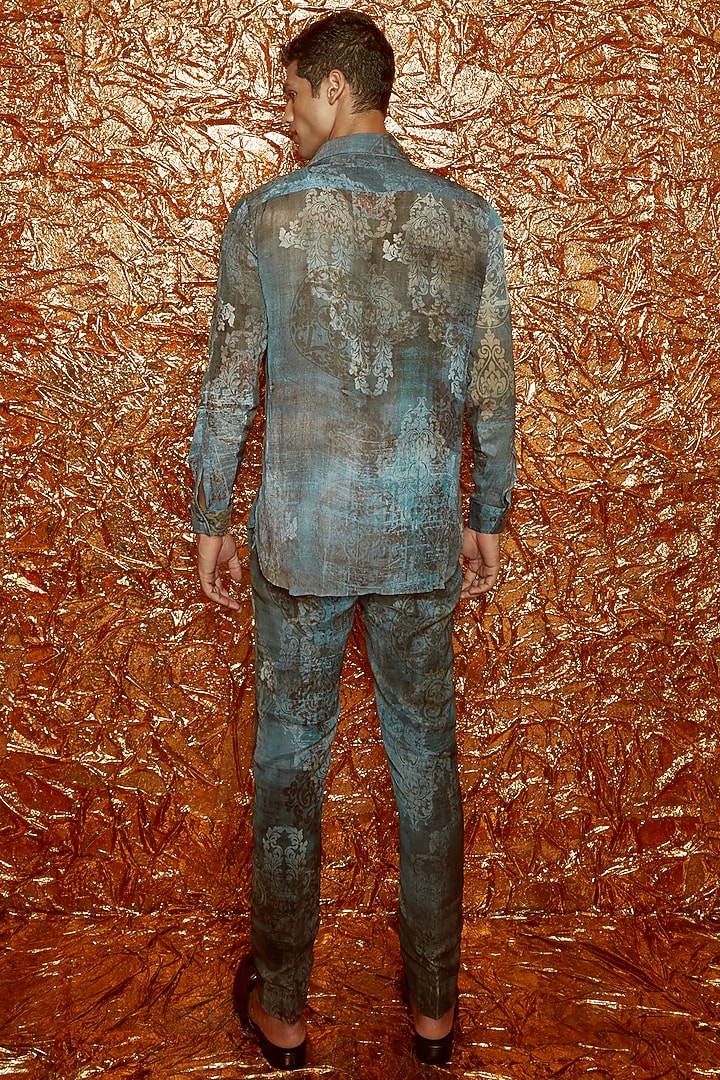 Flint Grey Printed Pant Set by Nirmooha Men at Pernia's Pop Up Shop