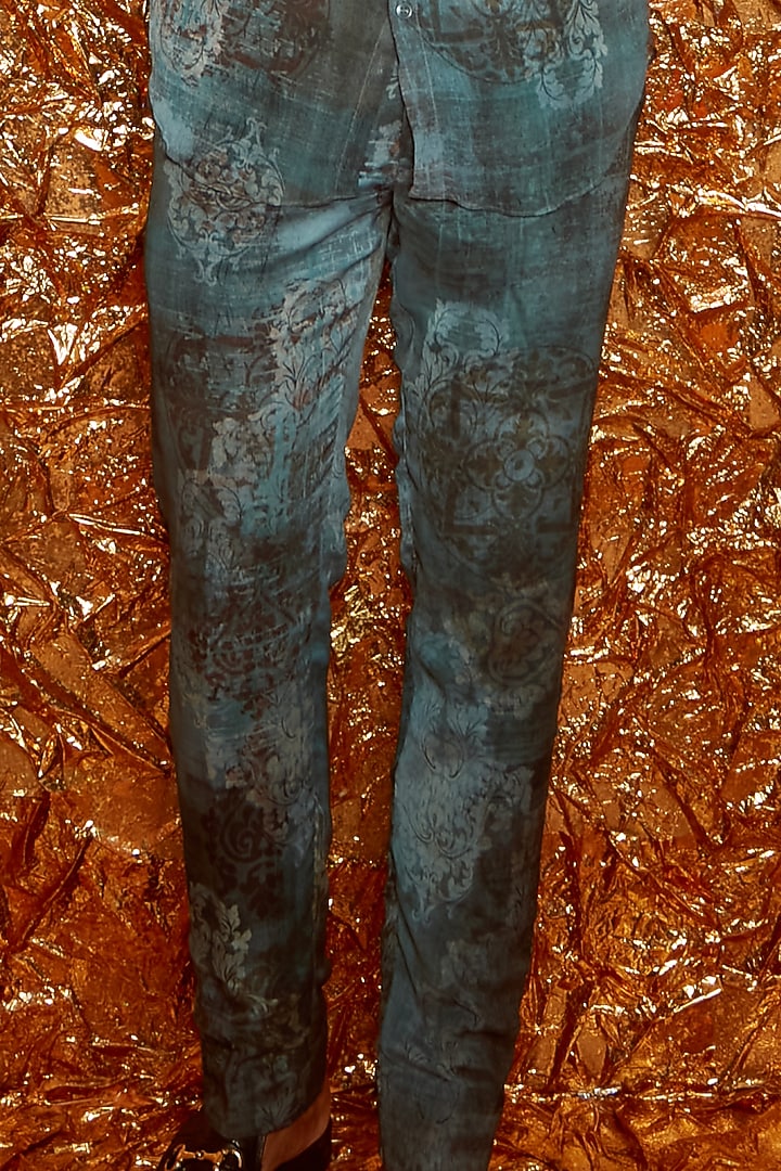 Flint Grey Printed Pant Set by Nirmooha Men at Pernia's Pop Up Shop