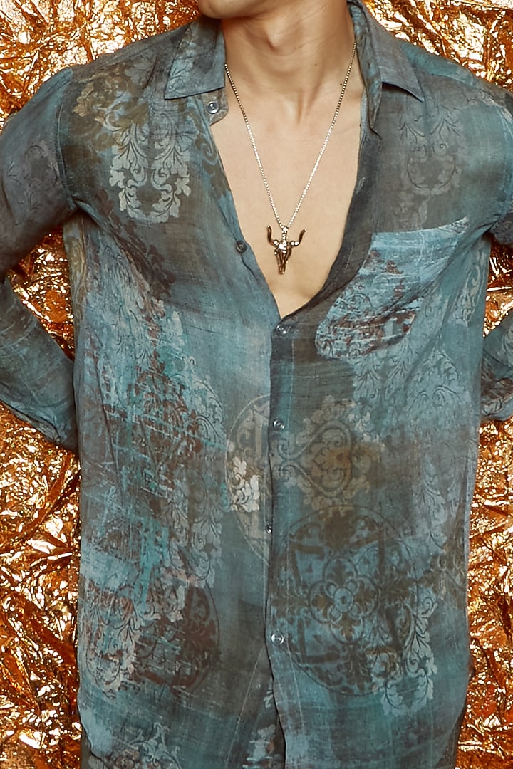 Flint Grey Printed Pant Set by Nirmooha Men at Pernia's Pop Up Shop