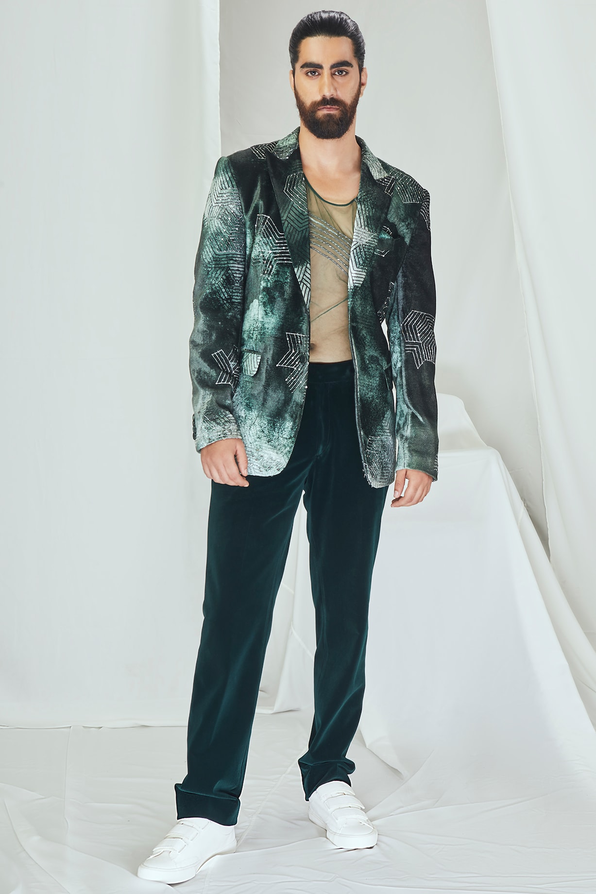 Emerald Green Velvet Pants by Nirmooha Men at Pernia's Pop Up Shop