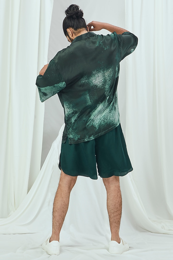 Emerald Green Crepe Shorts by Nirmooha Men at Pernia's Pop Up Shop