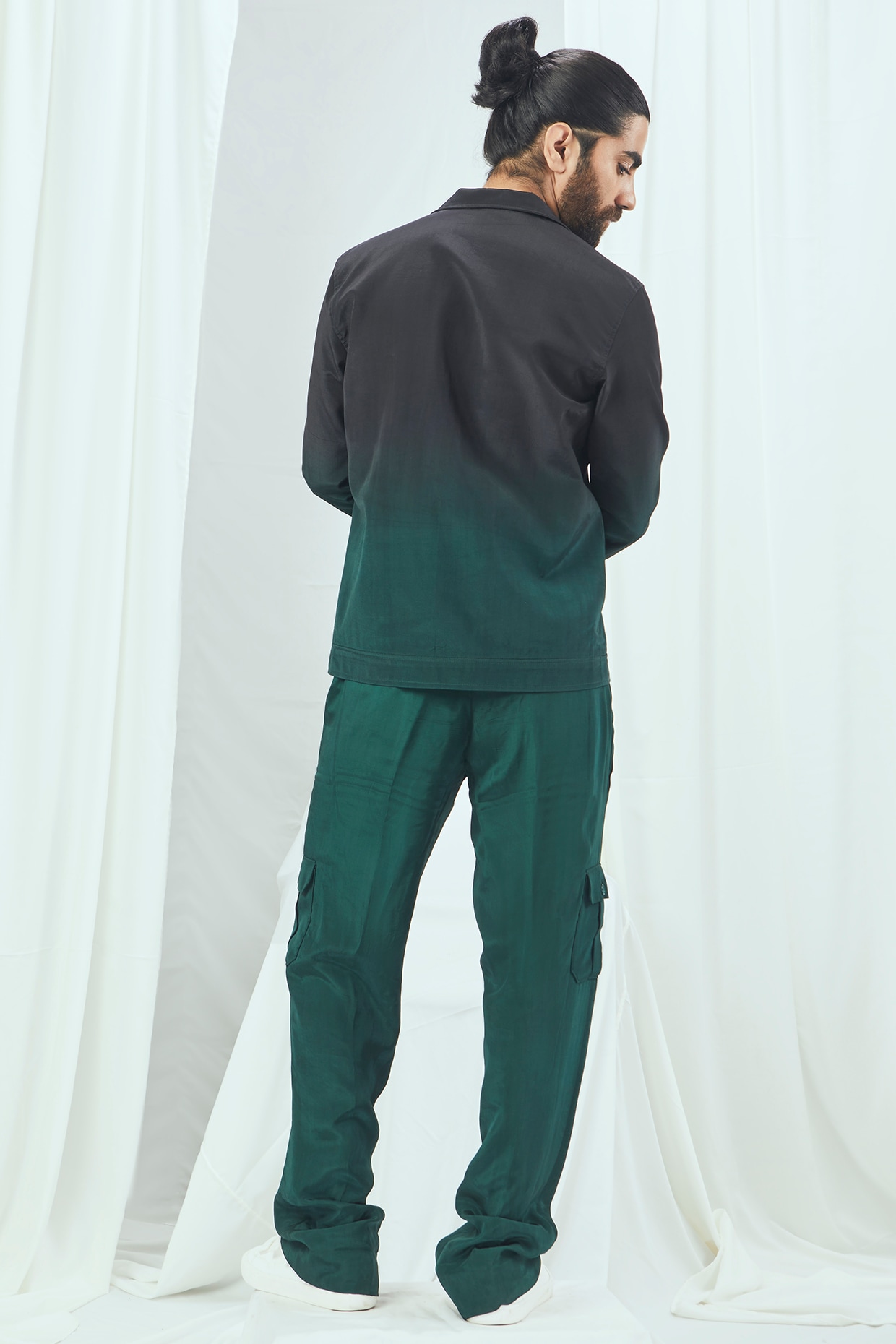 Emerald Green Ombre Crepe Jacket by Nirmooha Men at Pernia's