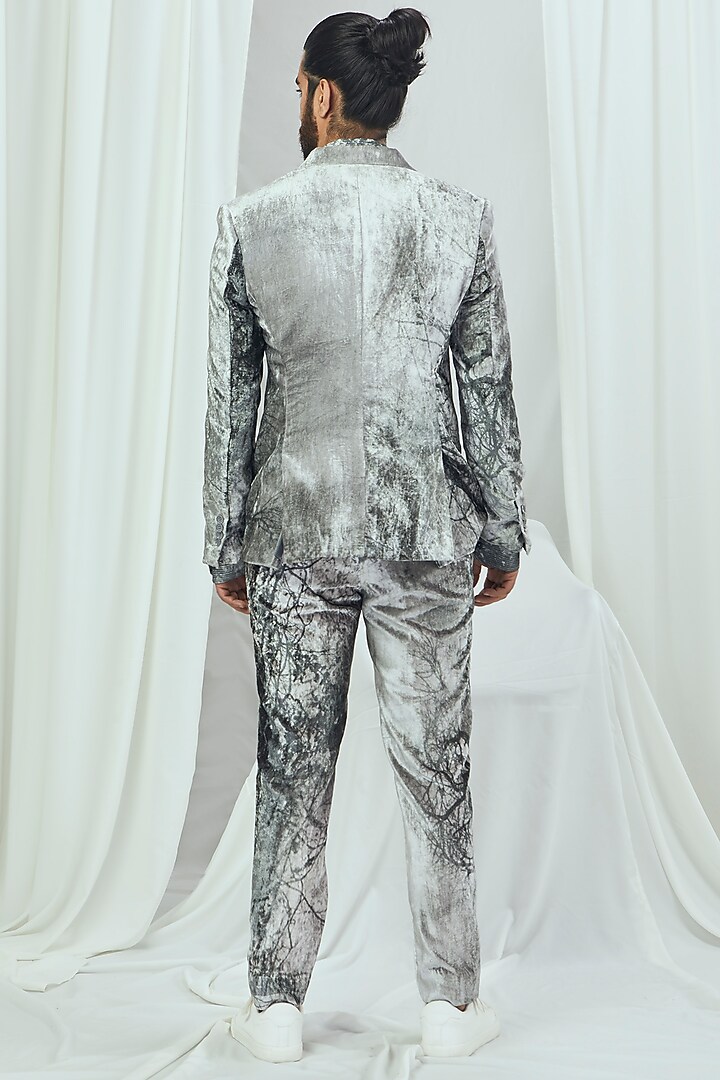 Grey Velvet Printed Pants by Nirmooha Men at Pernia's Pop Up Shop