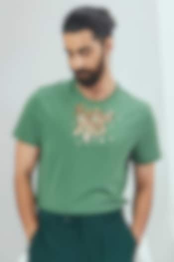 Green Jersey Embroidered T-Shirt by Nirmooha Men
