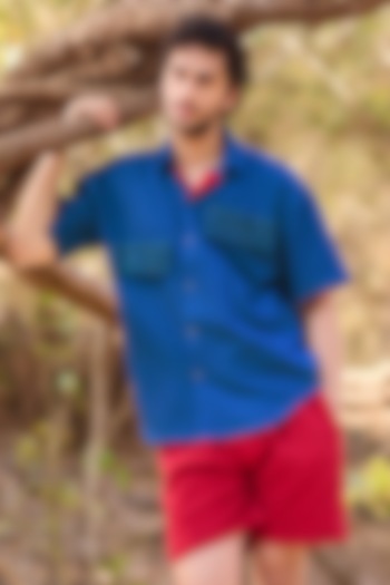 Blue Denim Embroidered Party Wear Shirt by Nirmooha Men at Pernia's Pop Up Shop