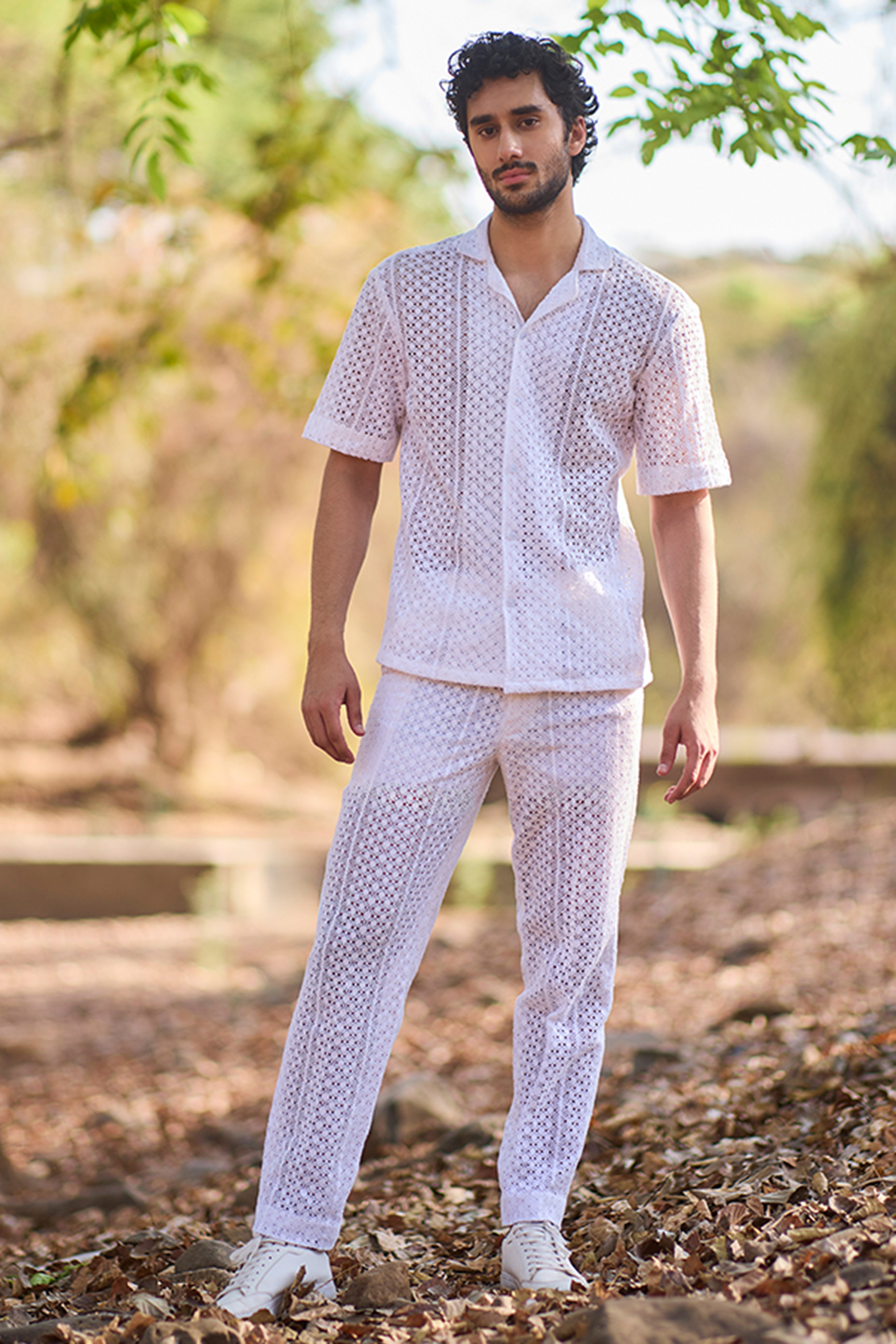 White Crochet Pants by Nirmooha Men