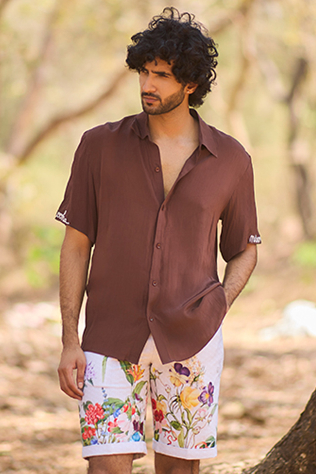 Brown Crepe Shirt by Nirmooha Men