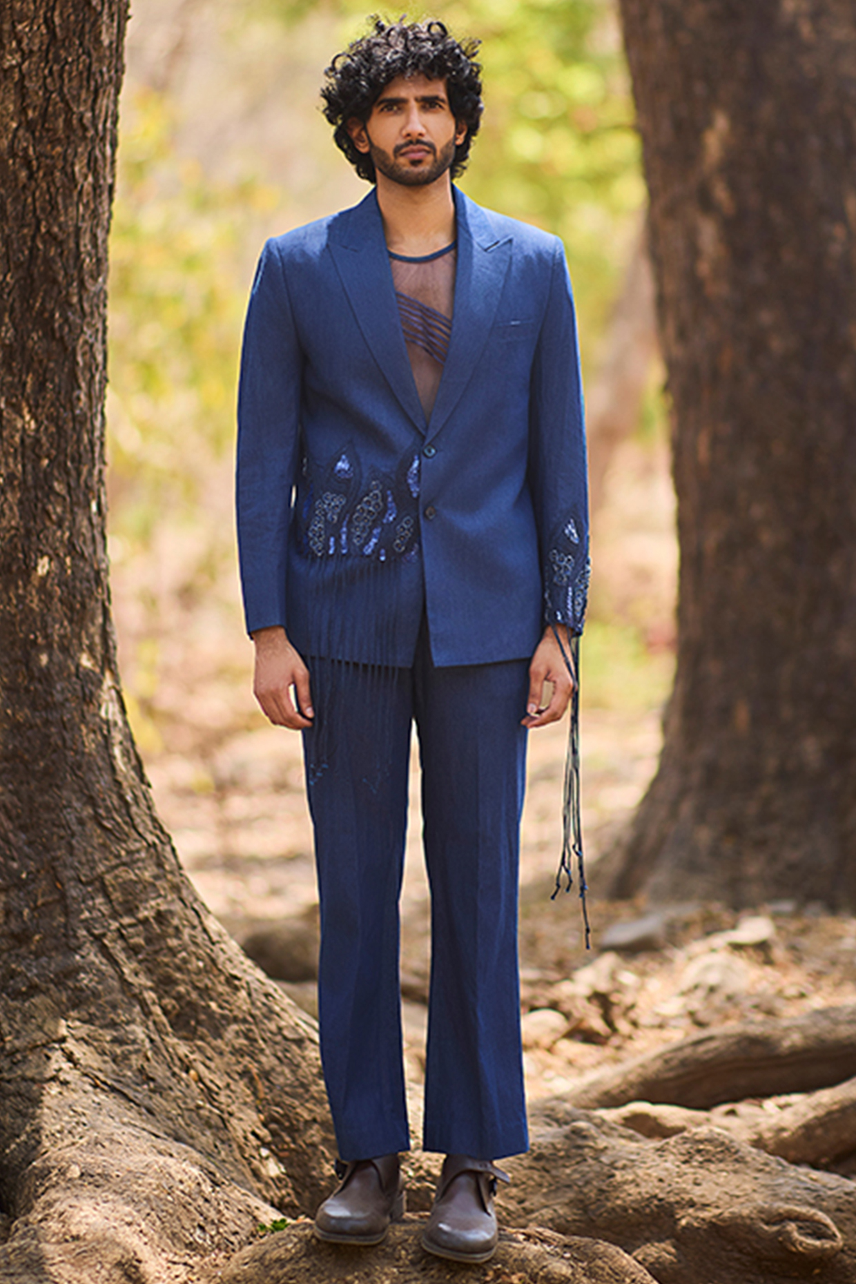 Blue Denim Straight-Leg Pants by Nirmooha Men