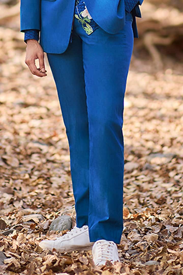 Teal Blue Denim Straight-Leg Pants by Nirmooha Men at Pernia's Pop Up Shop