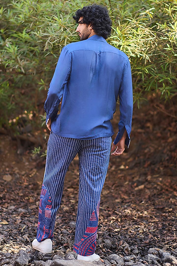 Indigo Blue Mul Party Wear Shirt by Nirmooha Men at Pernia's Pop Up Shop