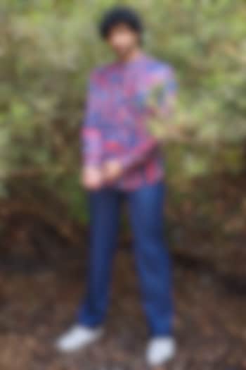 Multi-Colored Chinon Geometric Printed Pleated Shirt by Nirmooha Men