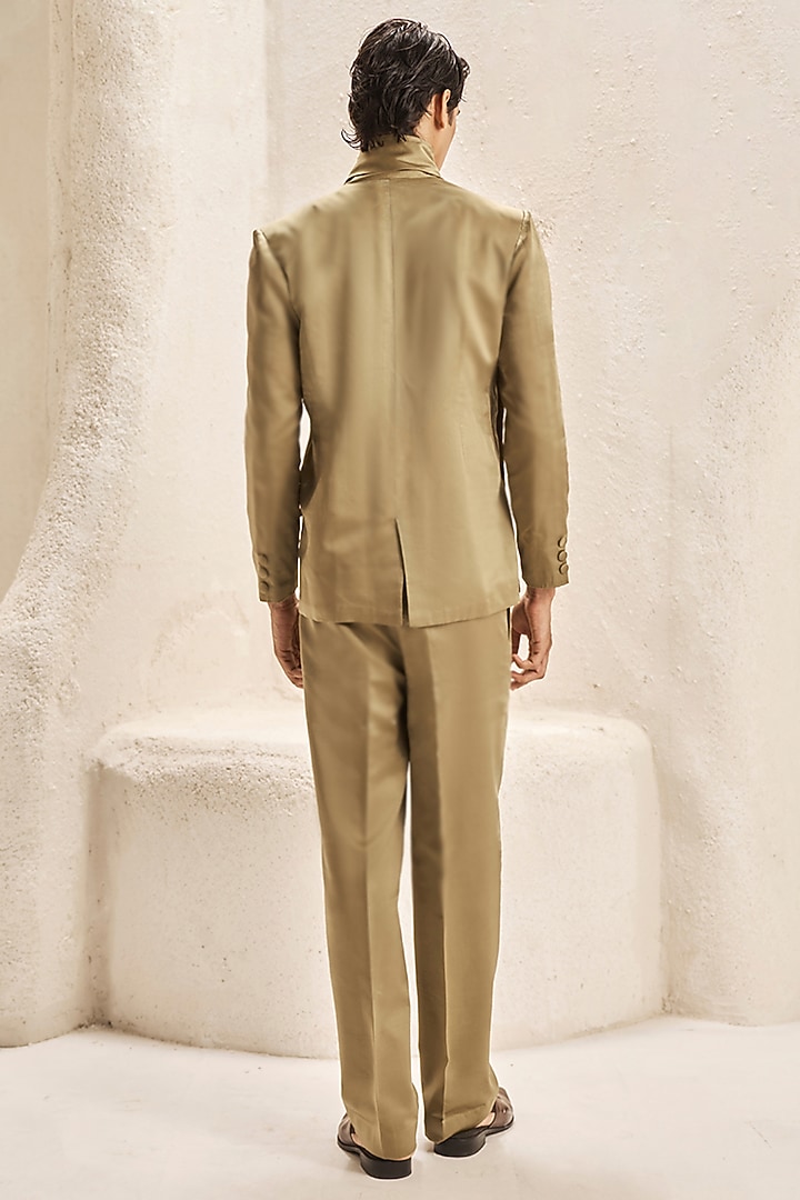 Olive Green Bemberg Satin Co-Ord Set by Nirmooha Men at Pernia's Pop Up Shop