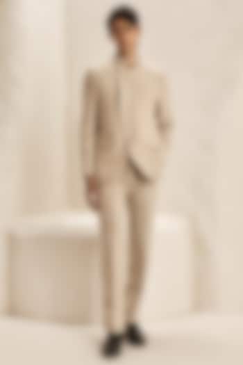 Pearl Ivory Micro Blazer Set by Nirmooha Men at Pernia's Pop Up Shop