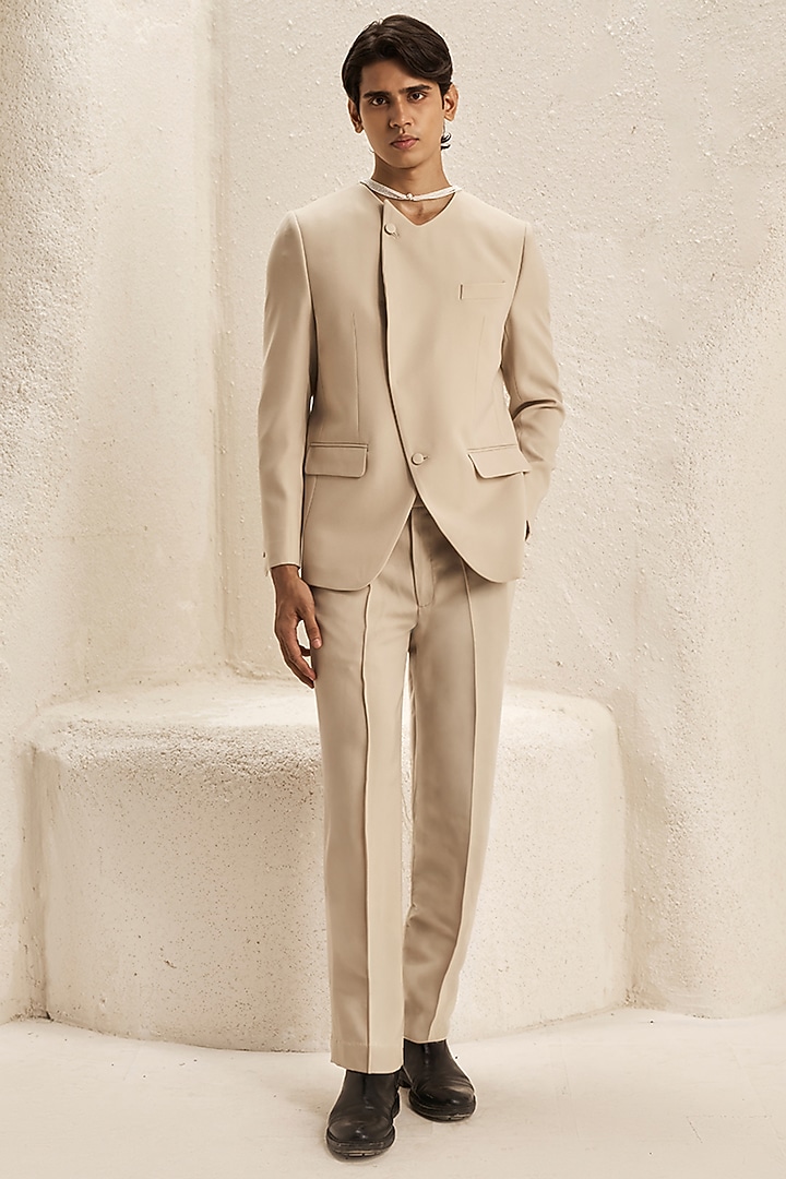 Pearl Ivory Micro Blazer Set by Nirmooha Men at Pernia's Pop Up Shop