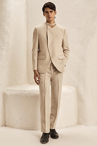 Pearl Ivory Micro Blazer Set by Nirmooha Men