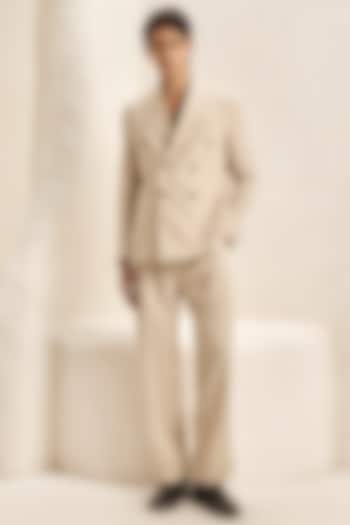 Pearl Ivory Micro Fabric Double-Breasted Tuxedo Set by Nirmooha Men at Pernia's Pop Up Shop