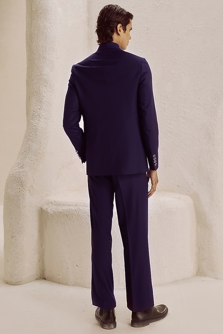 Deep Plum Suiting Wedding Bandhgala Set by Nirmooha Men at Pernia's Pop Up Shop