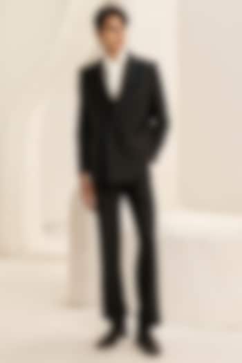 Black Suiting & Micro Jacket Set by Nirmooha Men at Pernia's Pop Up Shop