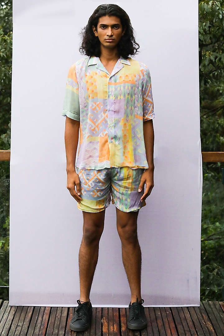 Multi-Colored Printed Shorts With Shirt by Nirmooha Men