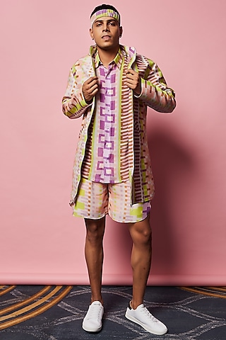 Multi-Coloured Printed Long Hoodie by Nirmooha Men