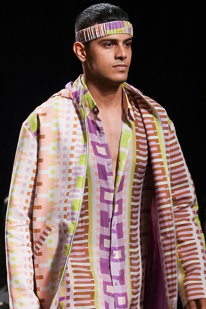 Multi-Coloured Printed Long Hoodie by Nirmooha Men at Pernia's Pop Up Shop