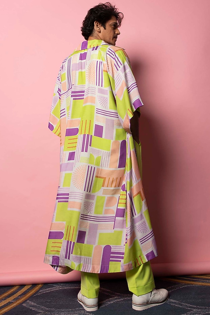 Lime Green Georgette T-Shirt by Nirmooha Men at Pernia's Pop Up Shop