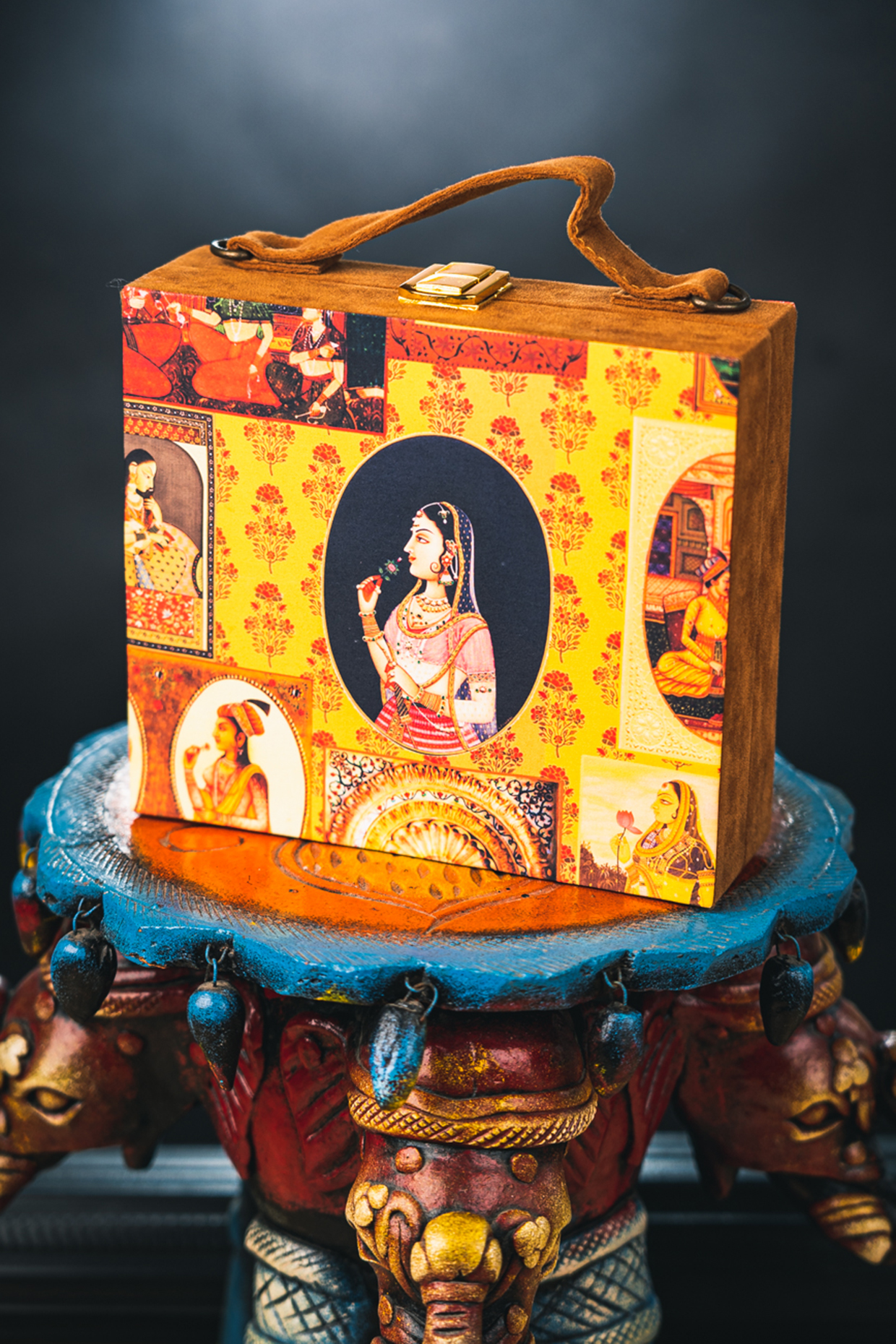 Multi-Colored Satin Printed Box Clutch by NR By Nidhi Rathi at Pernia's Pop Up Shop