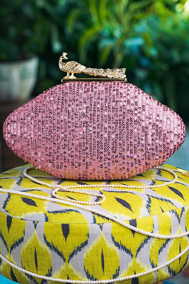Pink Sequins Embellished Box Clutch by NR By Nidhi Rathi