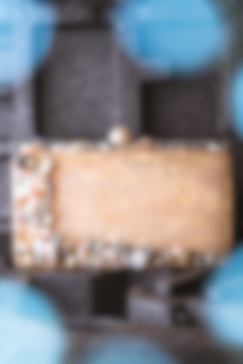 Beige & Gold Resin Embellished Box Clutch by NR By Nidhi Rathi at Pernia's Pop Up Shop