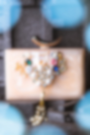 Beige & White Resin Embellished Box Clutch by NR By Nidhi Rathi at Pernia's Pop Up Shop