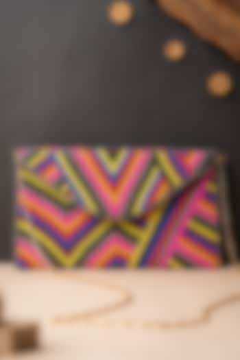 Multi-Colored Canvas Embroidered Envelope Clutch by NR By Nidhi Rathi at Pernia's Pop Up Shop