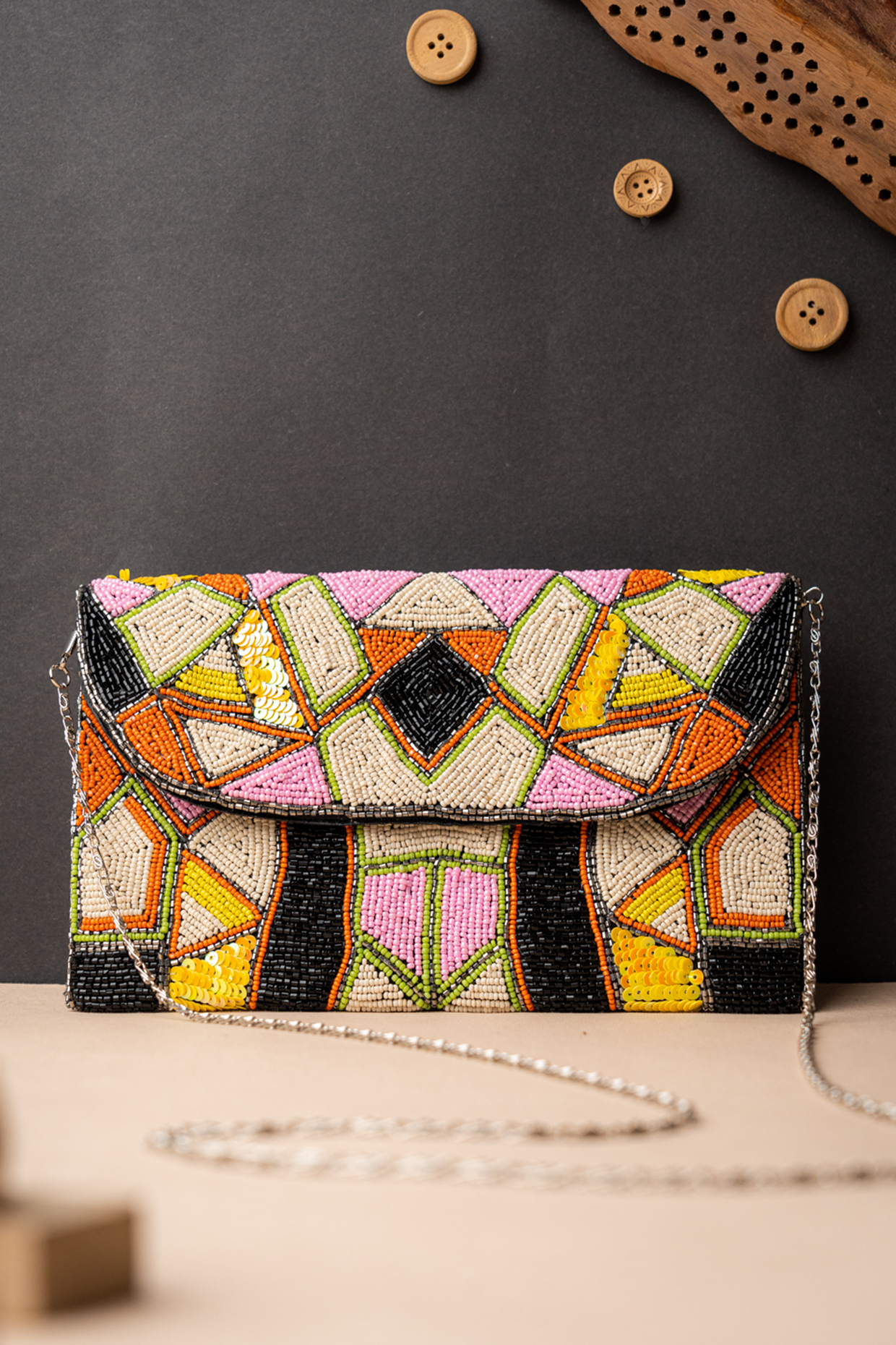 Multi-Colored Canvas Embroidered Clutch by NR By Nidhi Rathi at Pernia's Pop Up Shop