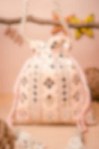 Peach Velvet Embroidered Potli by NR By Nidhi Rathi at Pernia's Pop Up Shop