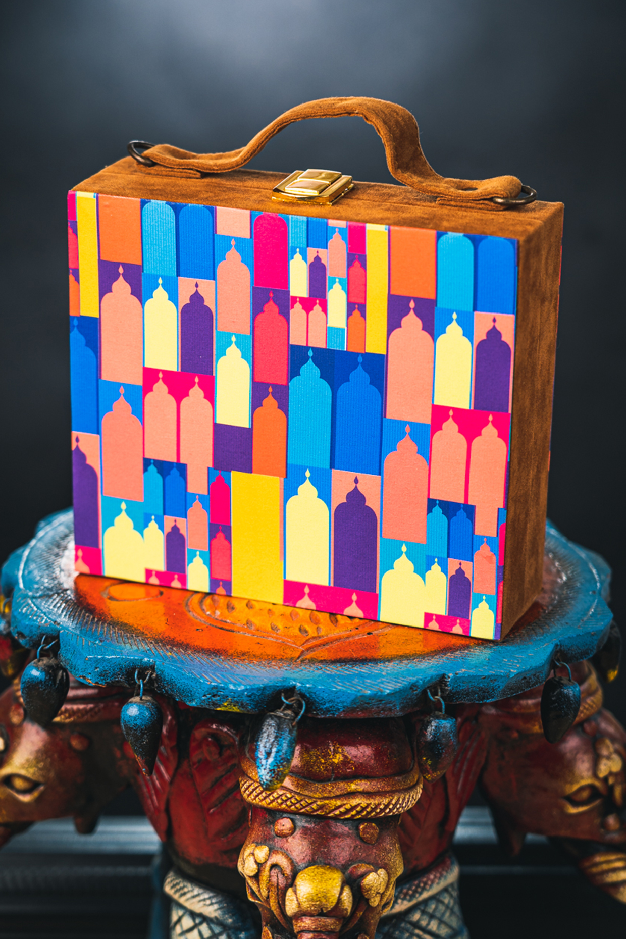 Multi-Colored Satin Printed Box Clutch by NR By Nidhi Rathi at Pernia's Pop Up Shop