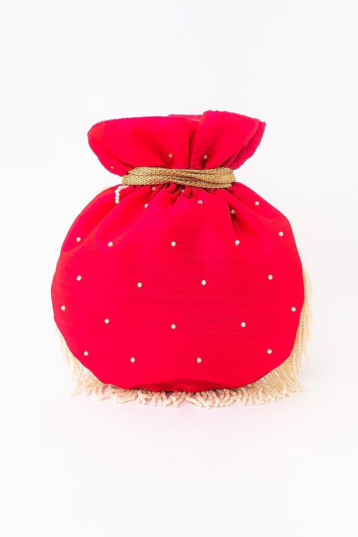 Pink & Purple Raw Silk Embroidered Potli by NR By Nidhi Rathi at Pernia's Pop Up Shop