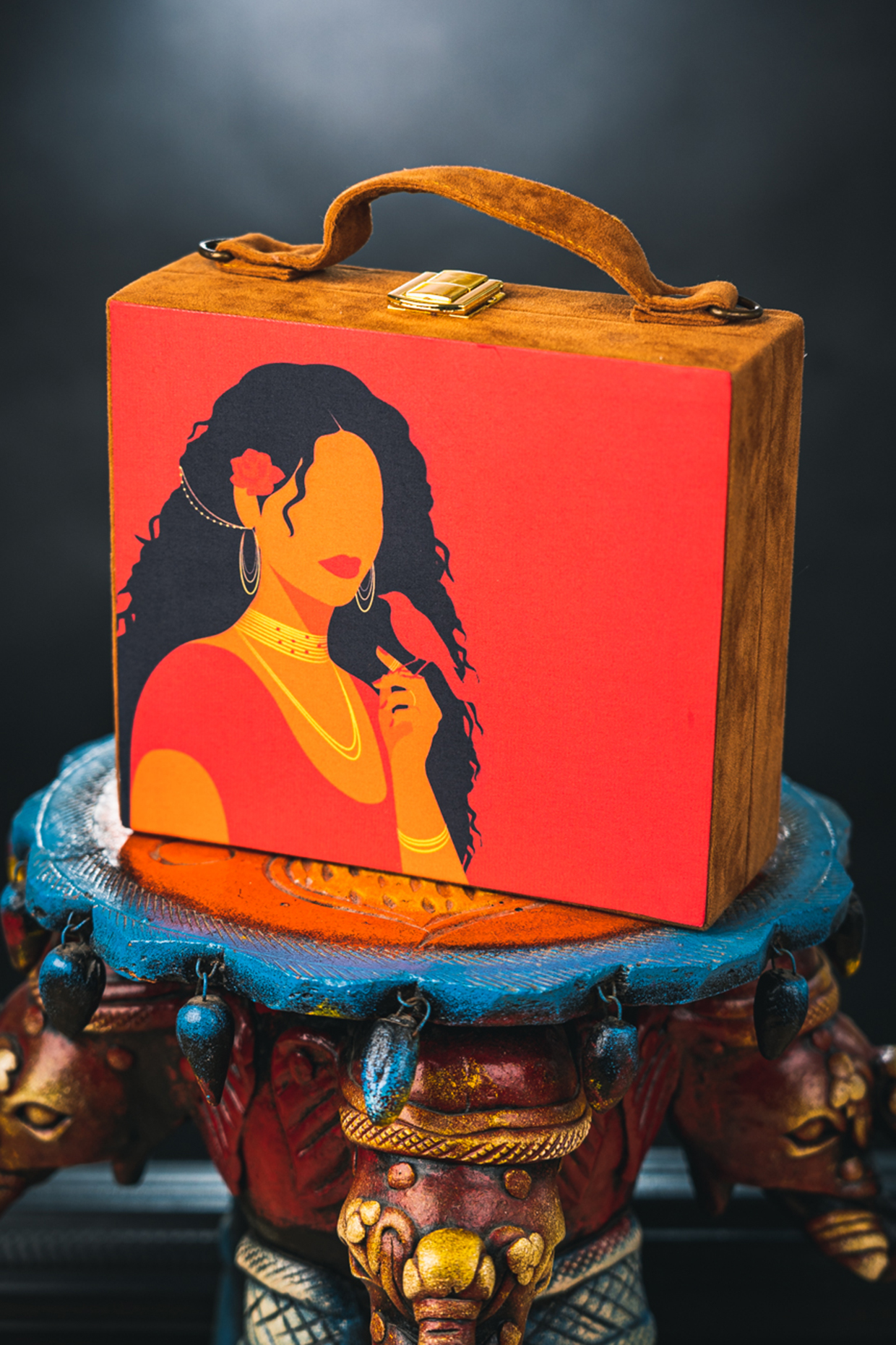 Red Satin Printed Box Clutch by NR By Nidhi Rathi at Pernia's Pop Up Shop
