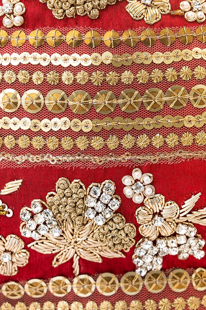 Maroon & Gold Raw Silk Embroidered Potli by NR By Nidhi Rathi at Pernia's Pop Up Shop