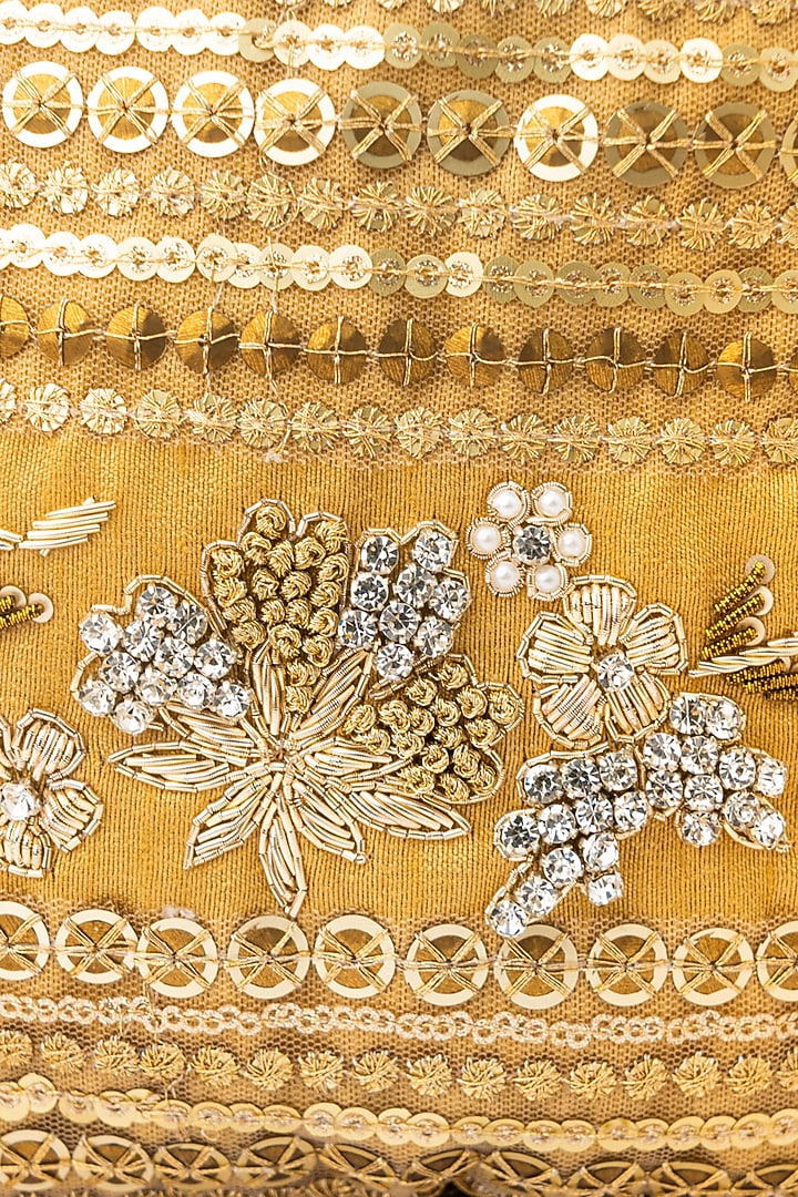 Gold & White Raw Silk Embroidered Potli by NR By Nidhi Rathi at Pernia's Pop Up Shop