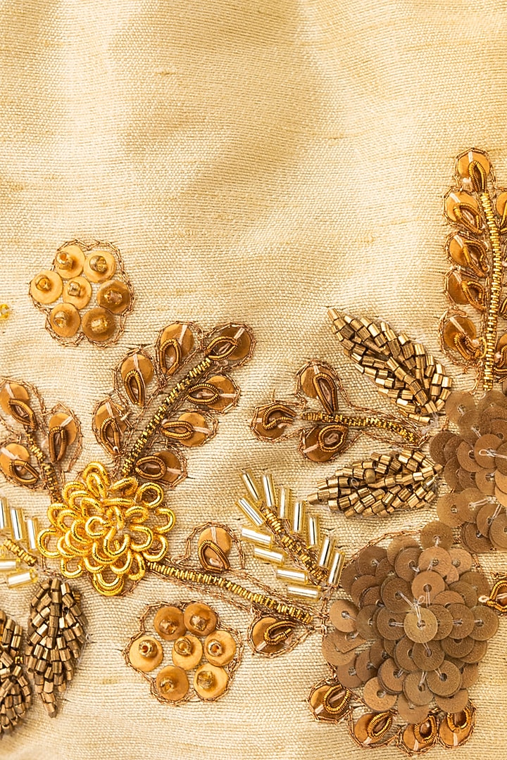 Peach & Gold Raw Silk Embroidered Potli by NR By Nidhi Rathi at Pernia's Pop Up Shop