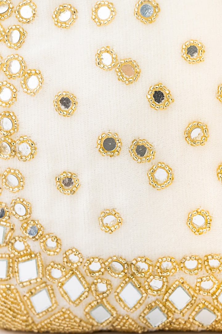 White & Gold Velvet Embroidered Potli by NR By Nidhi Rathi at Pernia's Pop Up Shop