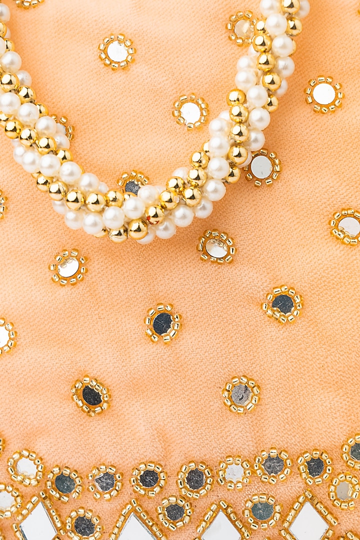 Peach & Gold Velvet Embroidered Potli by NR By Nidhi Rathi at Pernia's Pop Up Shop