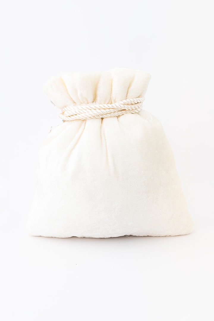 White Velvet Embroidered Potli by NR By Nidhi Rathi at Pernia's Pop Up Shop