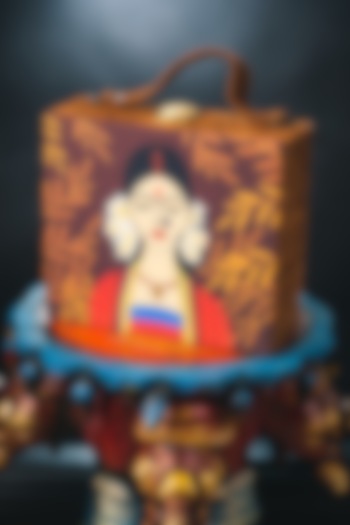 Brown and beige Satin Printed Box Clutch by NR By Nidhi Rathi at Pernia's Pop Up Shop