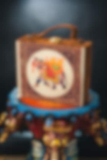 Brown Satin Printed Box Clutch by NR By Nidhi Rathi at Pernia's Pop Up Shop