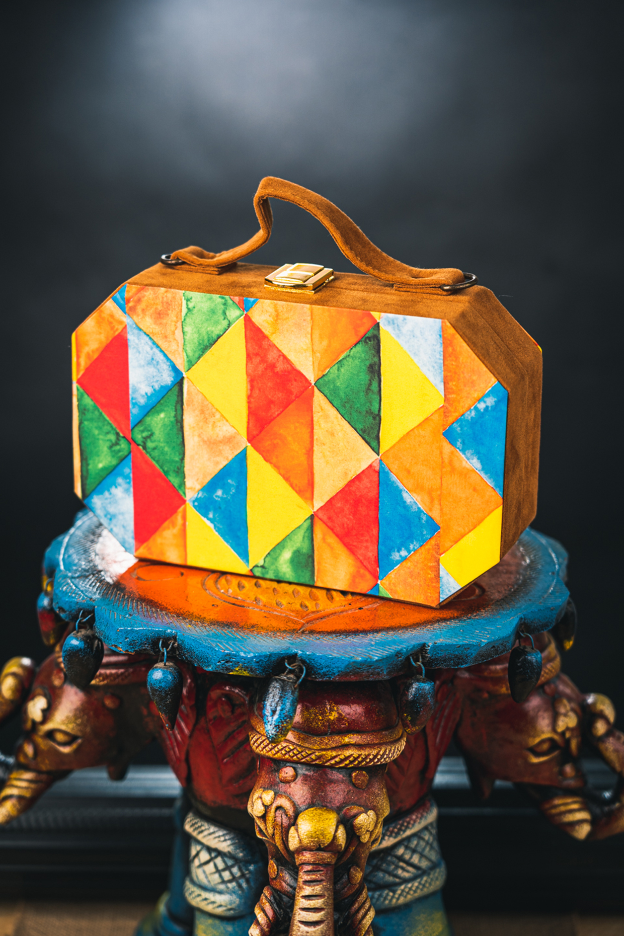 Multi-Colored Satin Printed Box Clutch by NR By Nidhi Rathi at Pernia's Pop Up Shop