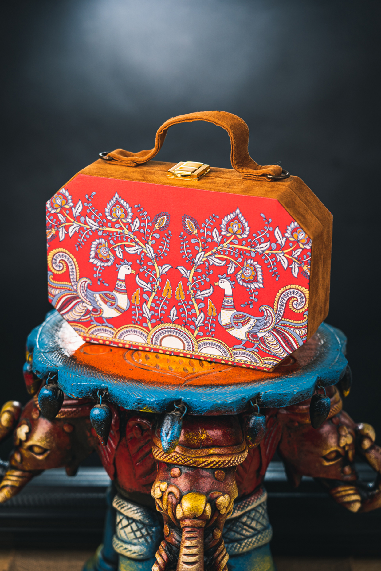 Red Satin Printed Box Clutch by NR By Nidhi Rathi at Pernia's Pop Up Shop
