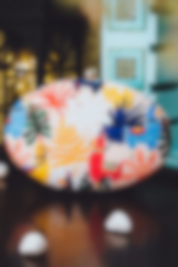 White Satin Digital Printed Oval Clutch by NR By Nidhi Rathi at Pernia's Pop Up Shop