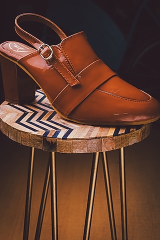 Camel Brown Leather Mules by NR By Nidhi Rathi