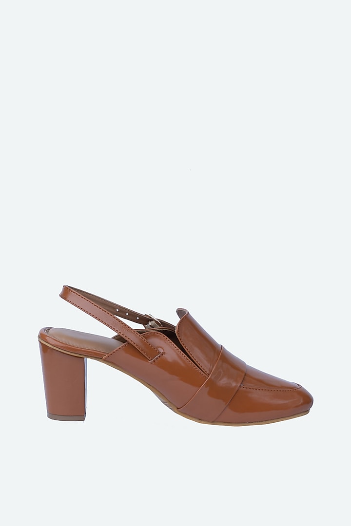 Camel Brown Leather Mules by NR By Nidhi Rathi at Pernia's Pop Up Shop