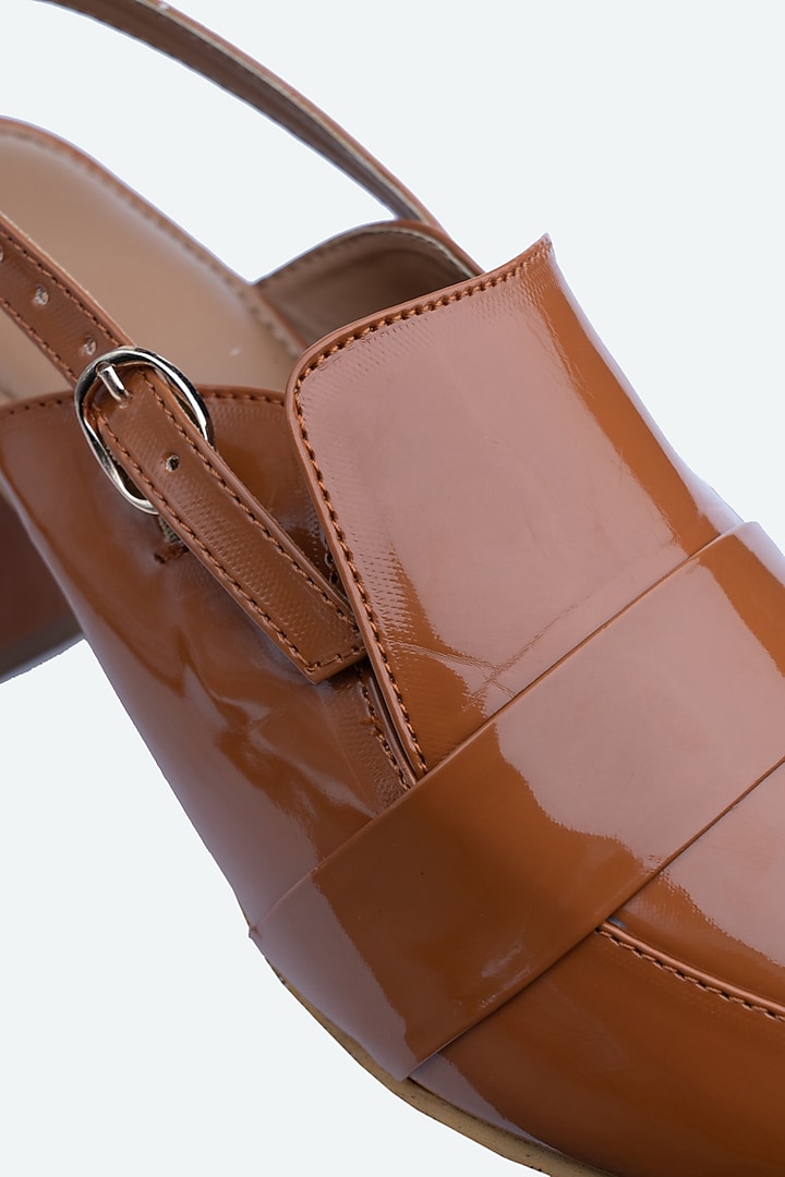 Camel Brown Leather Mules by NR By Nidhi Rathi at Pernia's Pop Up Shop